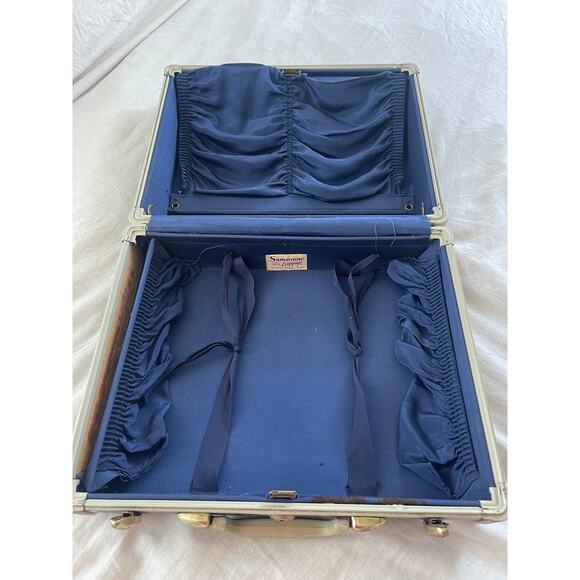 Vintage Samsonite Suitcase Shwayder Bros 1950s Blue Marbled - Picture 2 of 10
